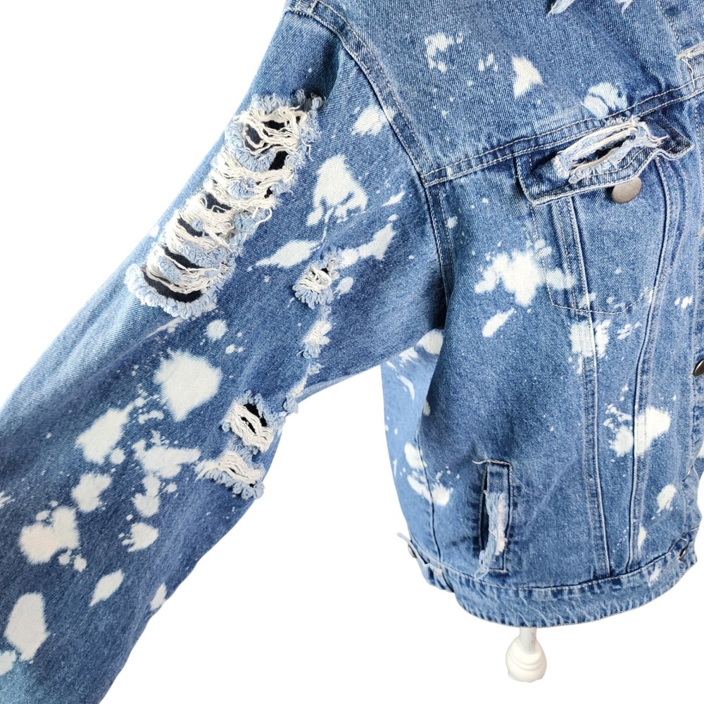 Akira Chicago Denim Jacket Womens Small Blue Bleached Distressed Grunge casual - Picture 6 of 15